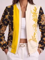 Women's Baroque Print Zip Bomber Jacket – Oversized Winter Streetwear-Solatiq