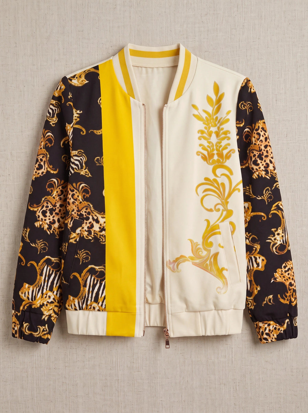 Women's Baroque Print Zip Bomber Jacket – Oversized Winter Streetwear-Solatiq