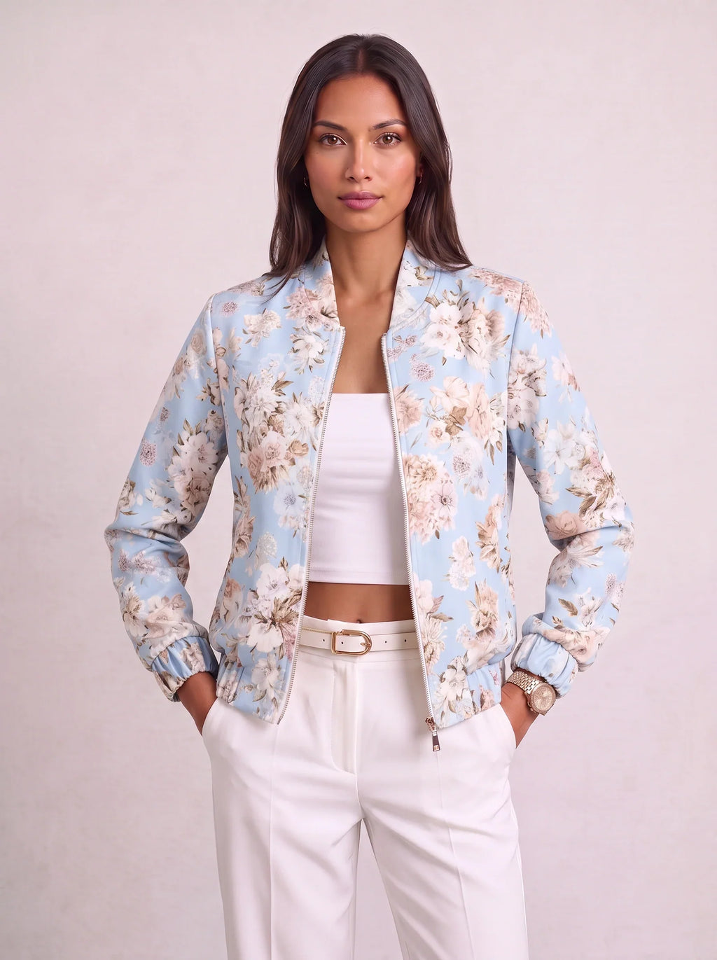 Women's Baroque Print Zip Bomber Jacket – Oversized Winter Streetwear-Solatiq