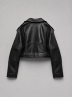 Women's Belted Moto Leather Jacket - Cropped Oversized Biker Style-Solatiq