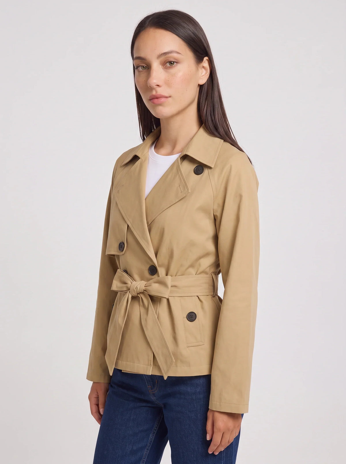 Women's Cropped Belted Trench Jacket-Solatiq