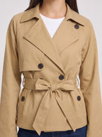 Women's Cropped Belted Trench Jacket-Solatiq