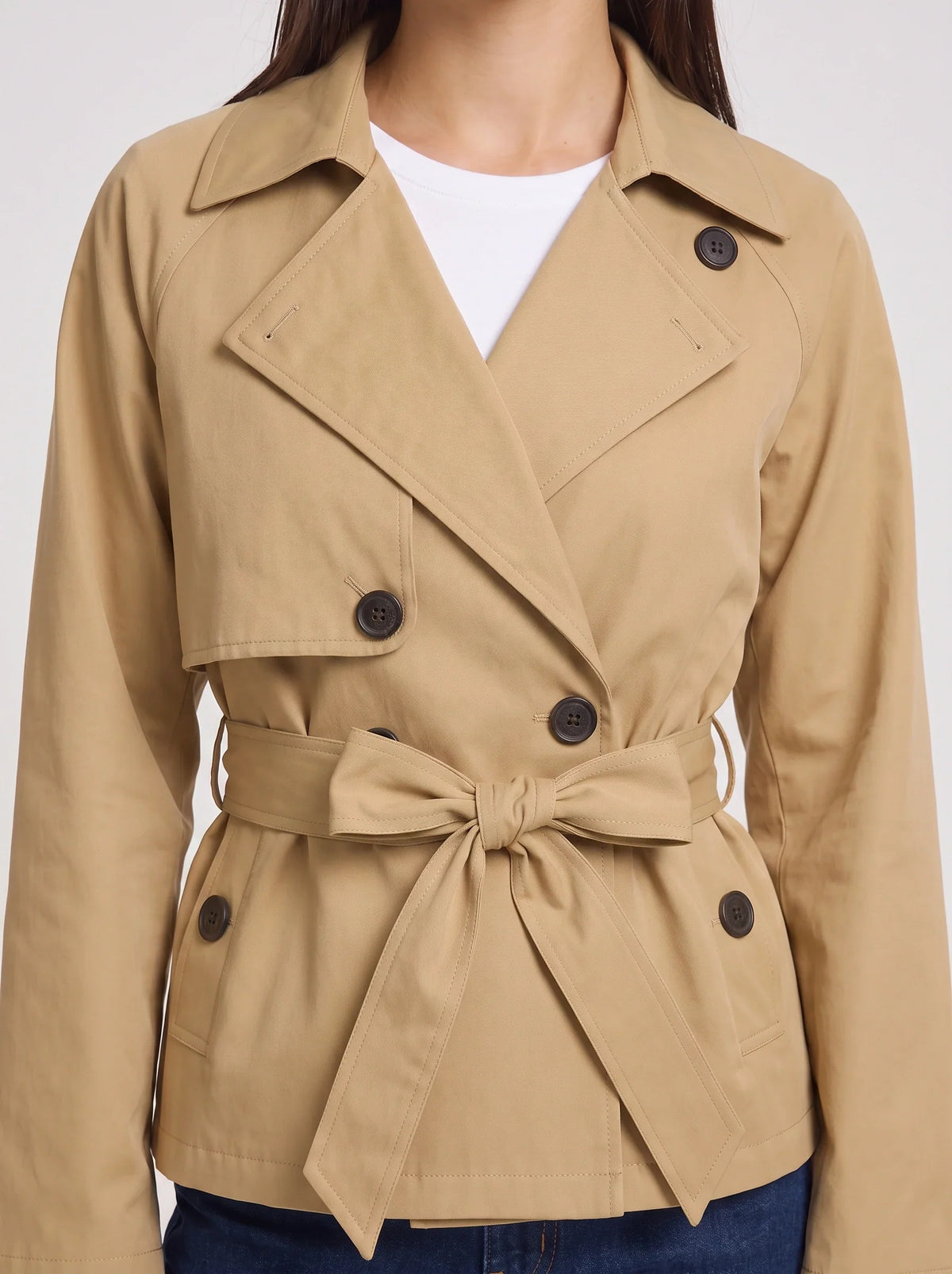 Women's Cropped Belted Trench Jacket-Solatiq