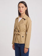 Women's Cropped Belted Trench Jacket-Solatiq