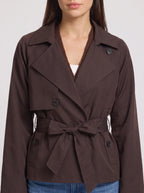 Women's Cropped Belted Trench Jacket-Solatiq