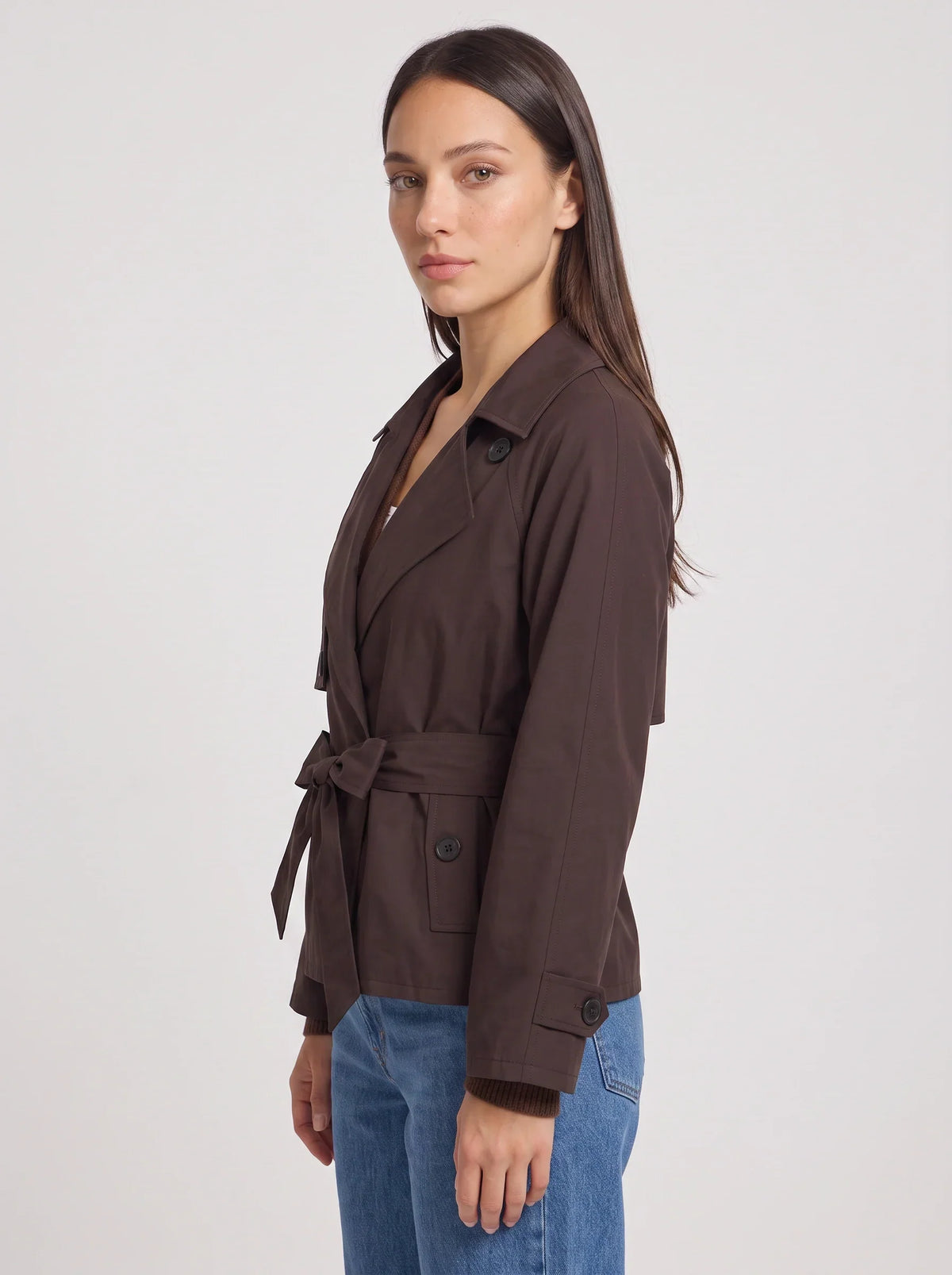 Women's Cropped Belted Trench Jacket-Solatiq