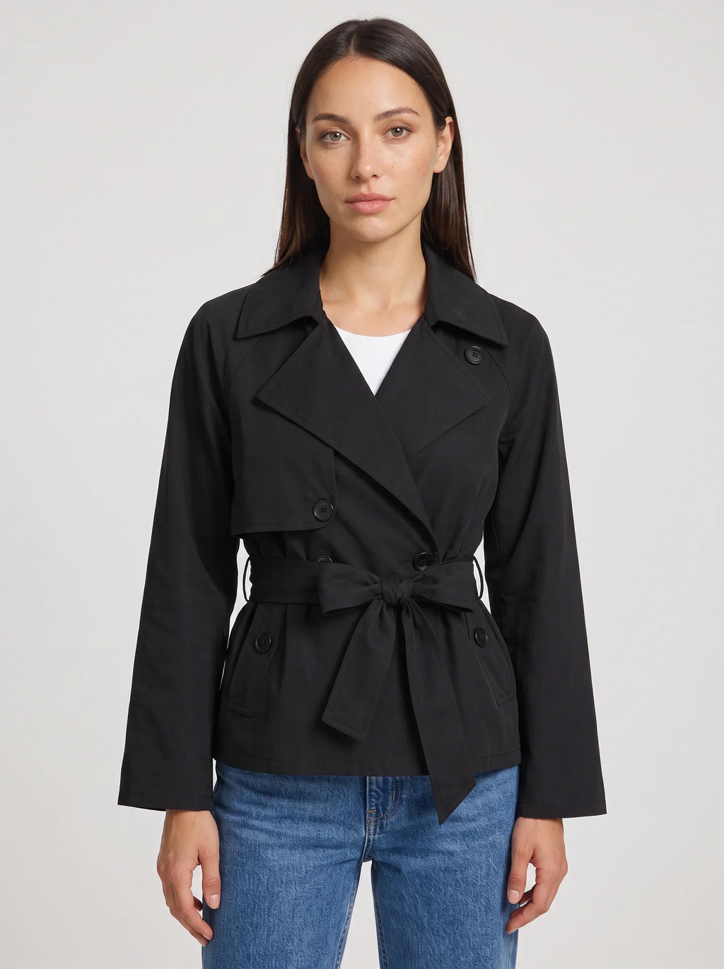 Women's Cropped Belted Trench Jacket-Solatiq