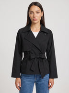 Women's Cropped Belted Trench Jacket-Solatiq