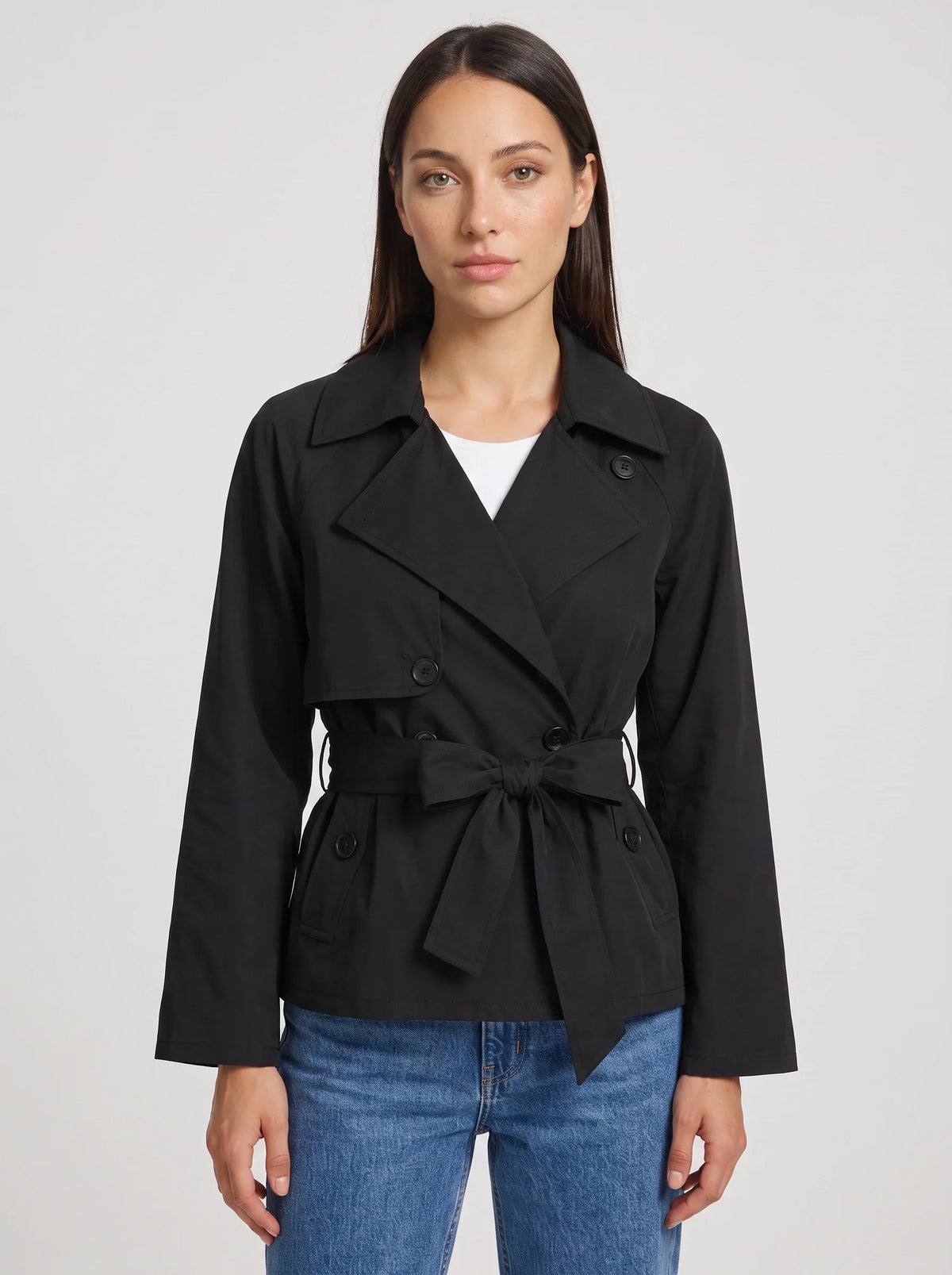 Women's Cropped Belted Trench Jacket-Solatiq
