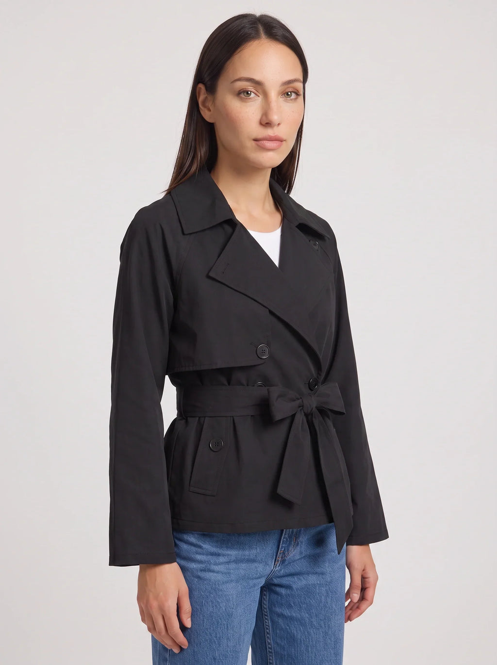 Women's Cropped Belted Trench Jacket-Solatiq