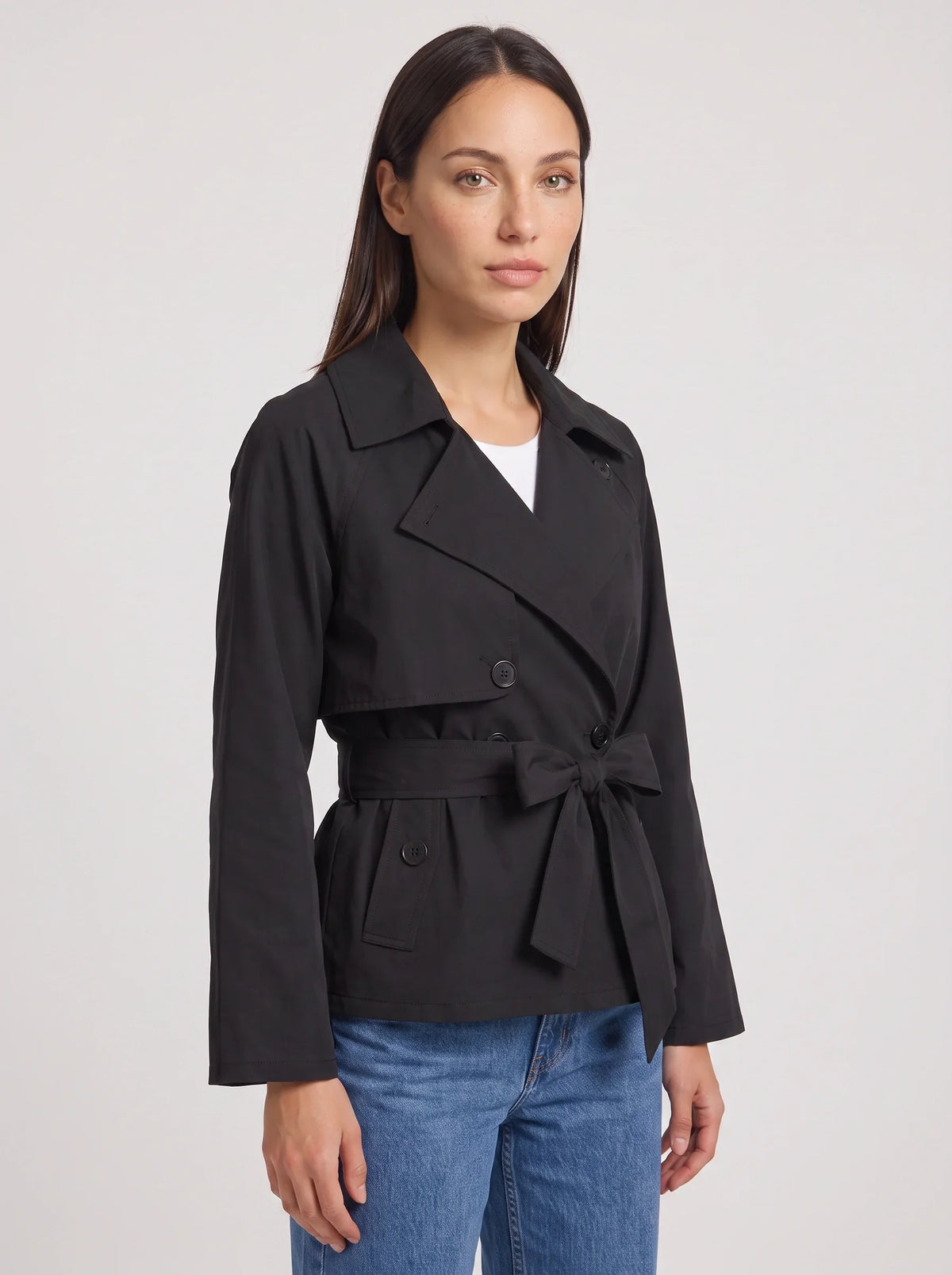 Women's Cropped Belted Trench Jacket-Solatiq