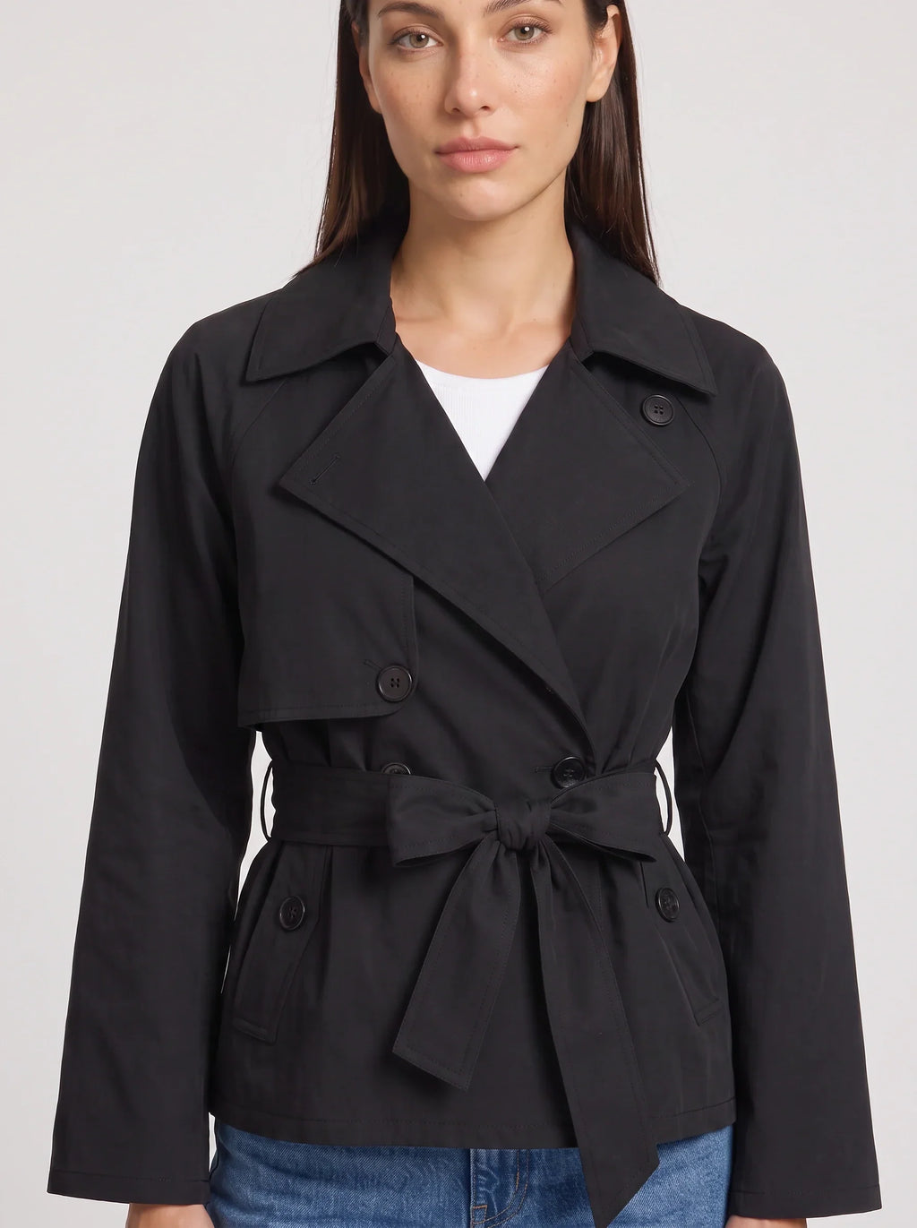 Women's Cropped Belted Trench Jacket-Solatiq