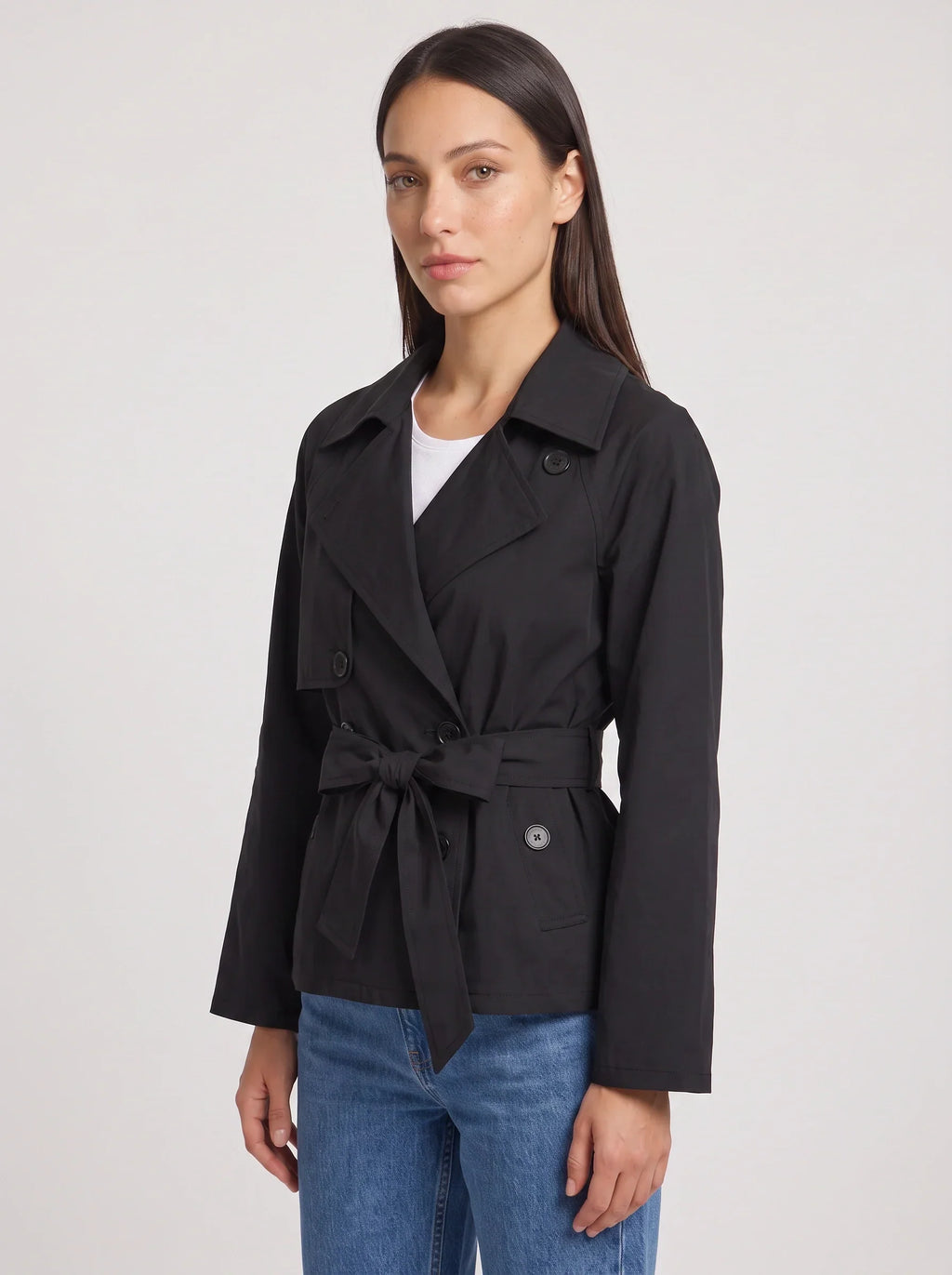 Women's Cropped Belted Trench Jacket-Solatiq