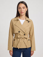 Women's Cropped Belted Trench Jacket-Solatiq