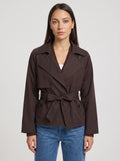 Women's Cropped Belted Trench Jacket-Solatiq