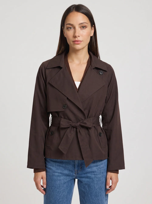 Women's Cropped Belted Trench Jacket-Solatiq