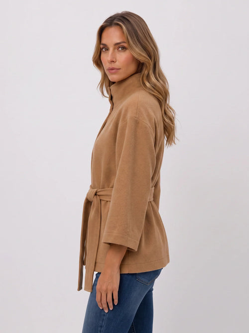 Women's Funnel Neck Belted Cape Jacket-Solatiq