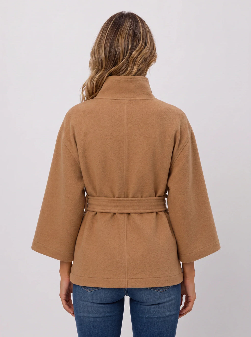 Women's Funnel Neck Belted Cape Jacket-Solatiq