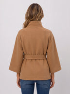 Women's Funnel Neck Belted Cape Jacket-Solatiq