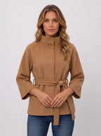 Women's Funnel Neck Belted Cape Jacket-Solatiq