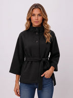 Women's Funnel Neck Belted Cape Jacket-Solatiq