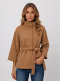 Women's Funnel Neck Belted Cape Jacket-Solatiq