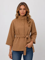 Women's Funnel Neck Belted Cape Jacket-Solatiq