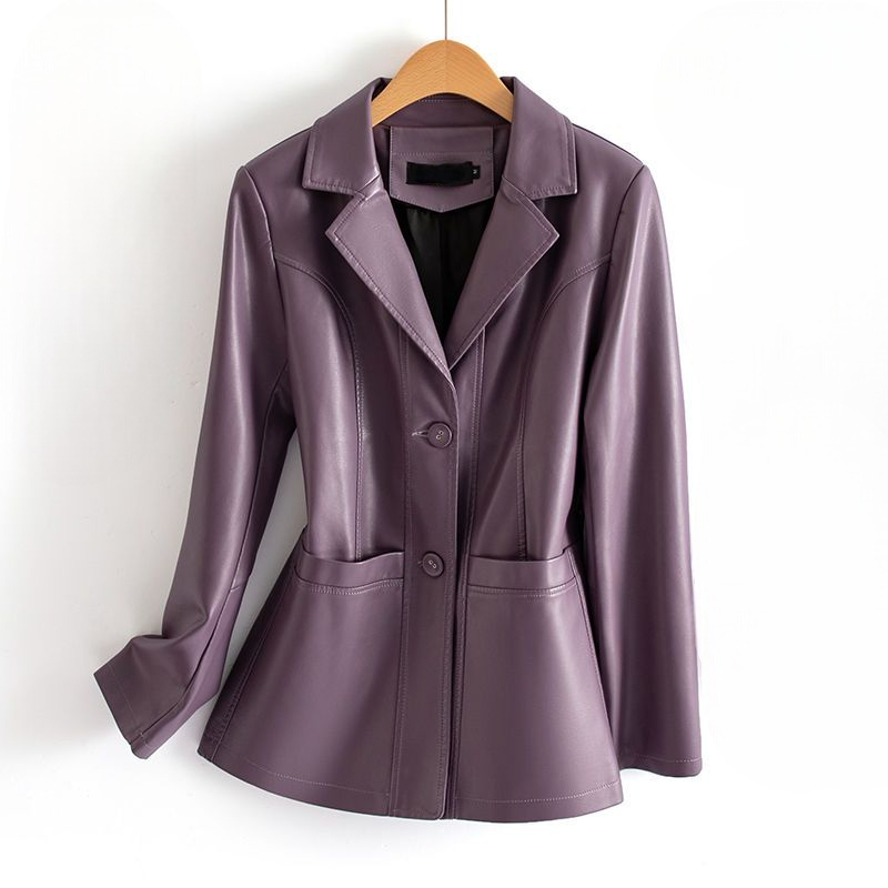 Women's Longline Faux Leather Blazer-Solatiq