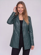 Women's Longline Faux Leather Blazer-Solatiq