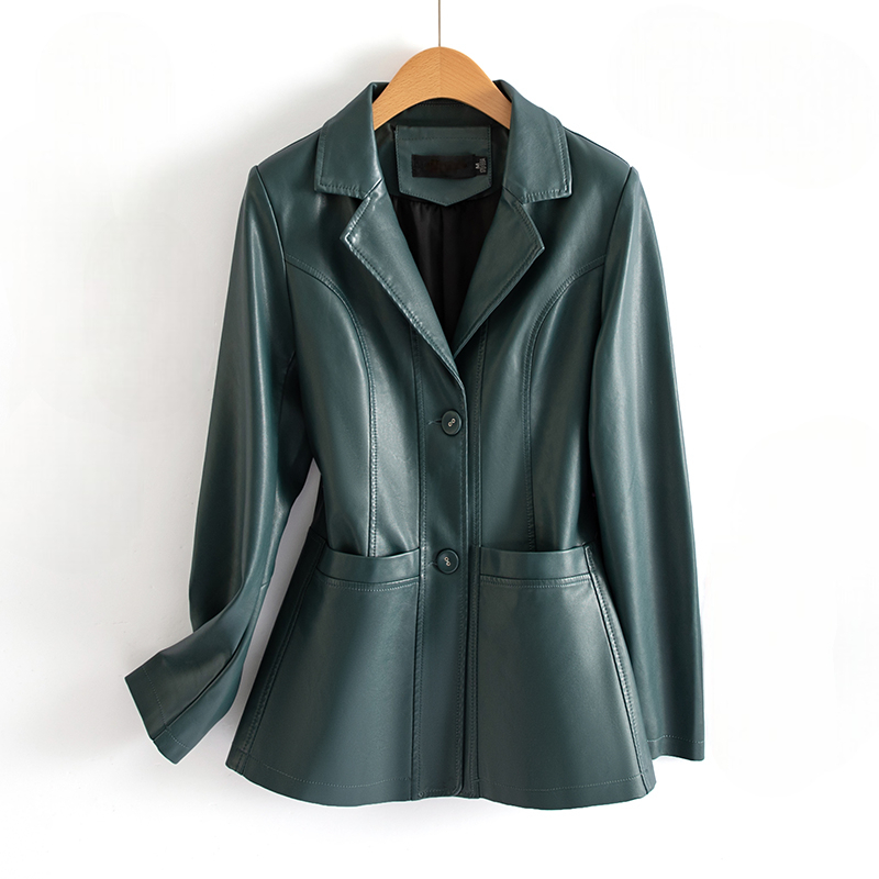 Women's Longline Faux Leather Blazer-Solatiq