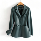 Women's Longline Faux Leather Blazer-Solatiq