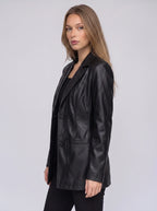 Women's Longline Faux Leather Blazer-Solatiq