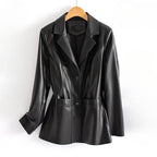 Women's Longline Faux Leather Blazer-Solatiq
