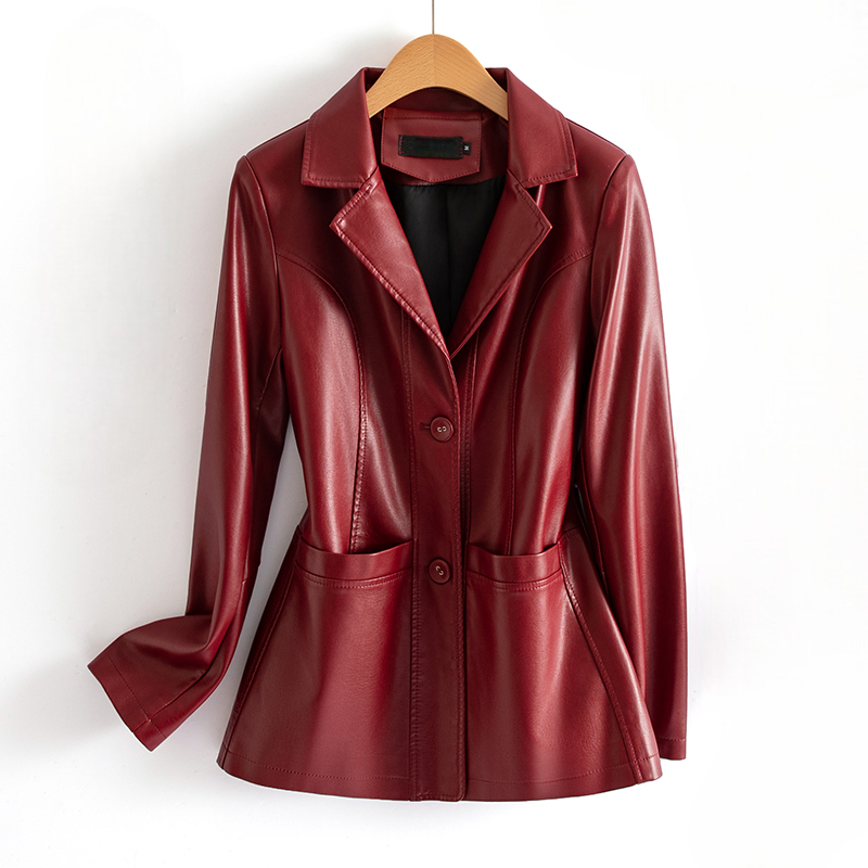 Women's Longline Faux Leather Blazer-Solatiq