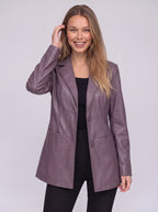 Women's Longline Faux Leather Blazer-Solatiq