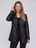 Women's Longline Faux Leather Blazer-Solatiq