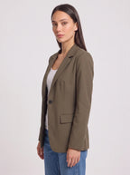 Women's Olive Green Single-Button Tailored Longline Blazer-Solatiq