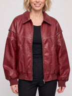 Women's Oversized Leather Bomber Jacket – Casual Winter Outerwear-Solatiq