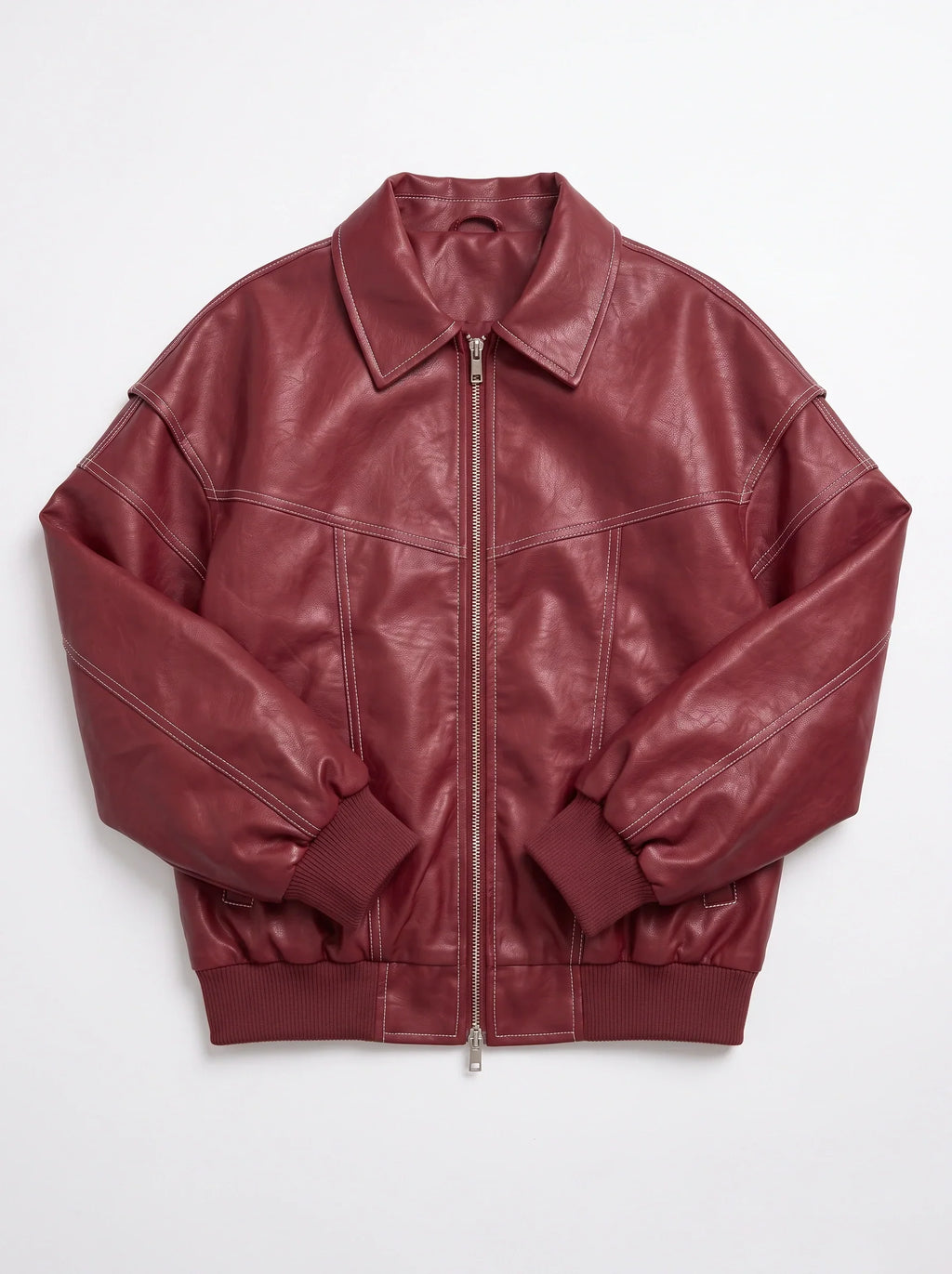 Women's Oversized Leather Bomber Jacket – Casual Winter Outerwear-Solatiq