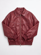 Women's Oversized Leather Bomber Jacket – Casual Winter Outerwear-Solatiq