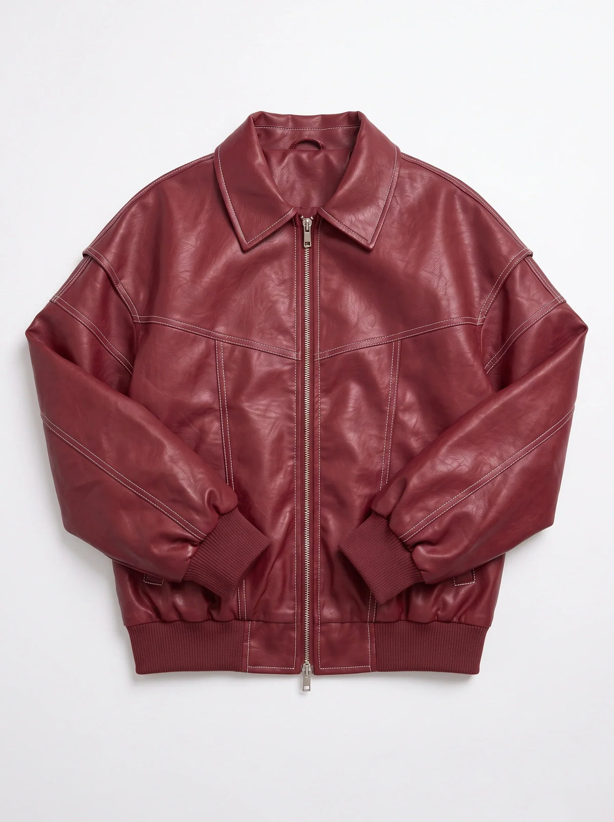 Women's Oversized Leather Bomber Jacket – Casual Winter Outerwear-Solatiq