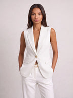 Women's Sleeveless Notch Collar Tailored Office Summer Blazer-Solatiq