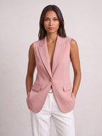 Women's Sleeveless Notch Collar Tailored Office Summer Blazer-Solatiq