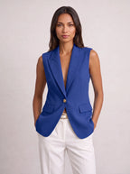Women's Sleeveless Notch Collar Tailored Office Summer Blazer-Solatiq