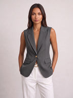 Women's Sleeveless Notch Collar Tailored Office Summer Blazer-Solatiq