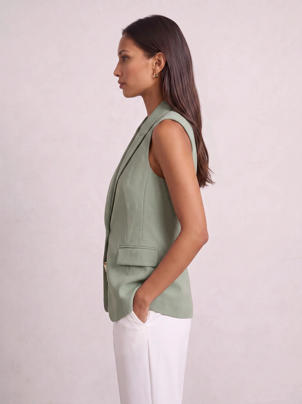 Women's Sleeveless Notch Collar Tailored Office Summer Blazer-Solatiq