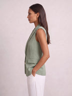 Women's Sleeveless Notch Collar Tailored Office Summer Blazer-Solatiq