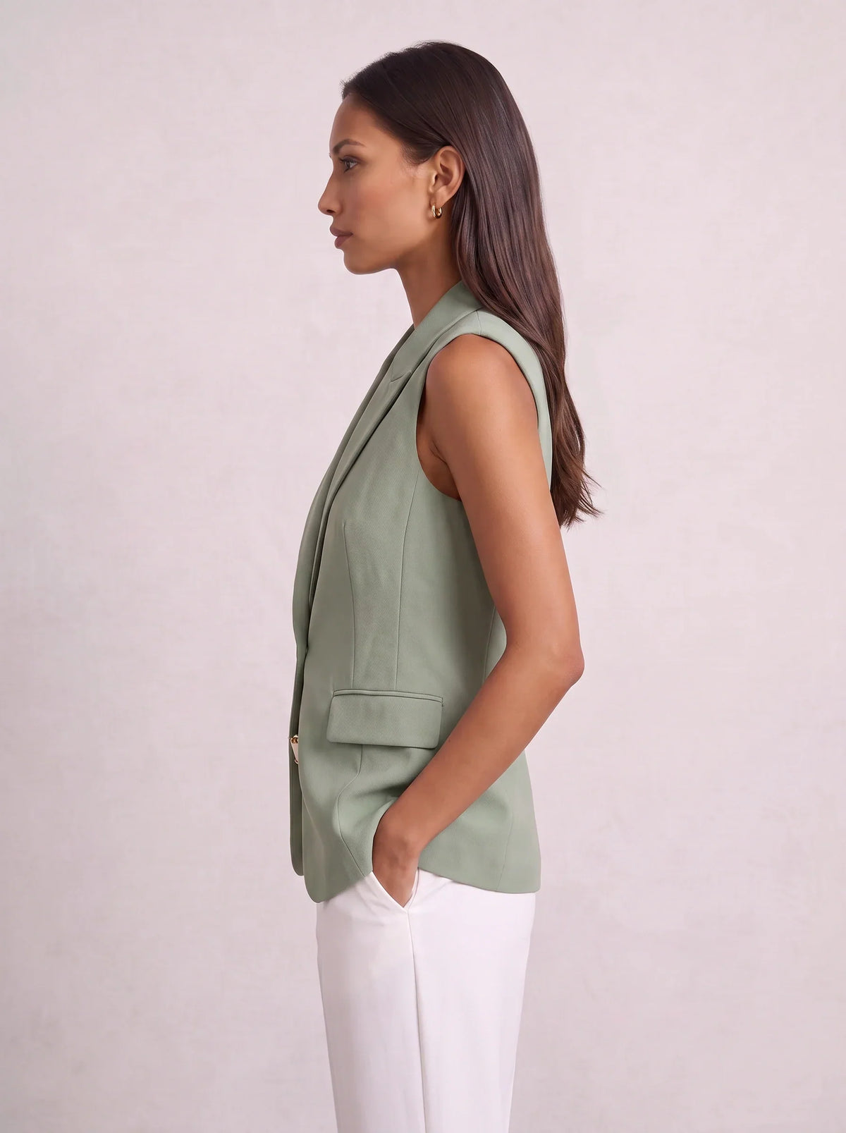 Women's Sleeveless Notch Collar Tailored Office Summer Blazer-Solatiq