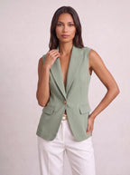 Women's Sleeveless Notch Collar Tailored Office Summer Blazer-Solatiq