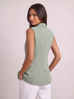 Women's Sleeveless Notch Collar Tailored Office Summer Blazer-Solatiq